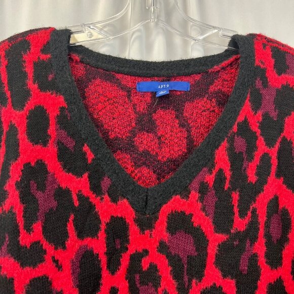 Apt.9 Womens V-Neck Leopard Print Pullover Sweater Red/Black Size Large - Picture 3 of 8